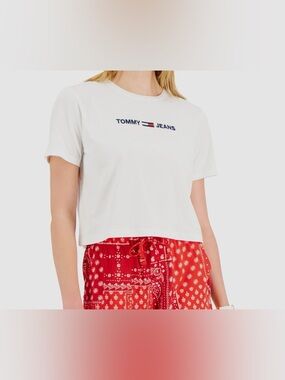 Tommy Hilfiger White Crop Logo Tee